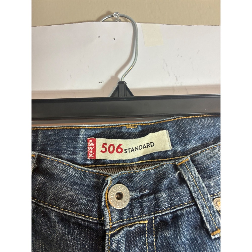 Levis 506 Standard Straight Leg Jeans Blue Faded Distressed Grunge Mens 33x31 - Picture 2 of 8